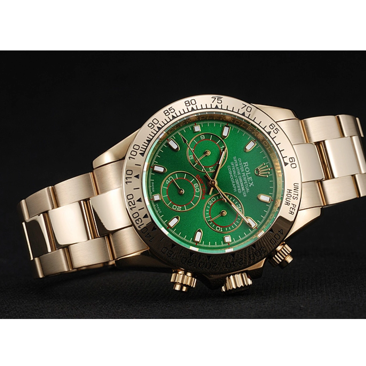 AAA Replica Watches Daytona Rolex Case Gold Bracelet Dial And Cosmograph 1454244 Green 0819